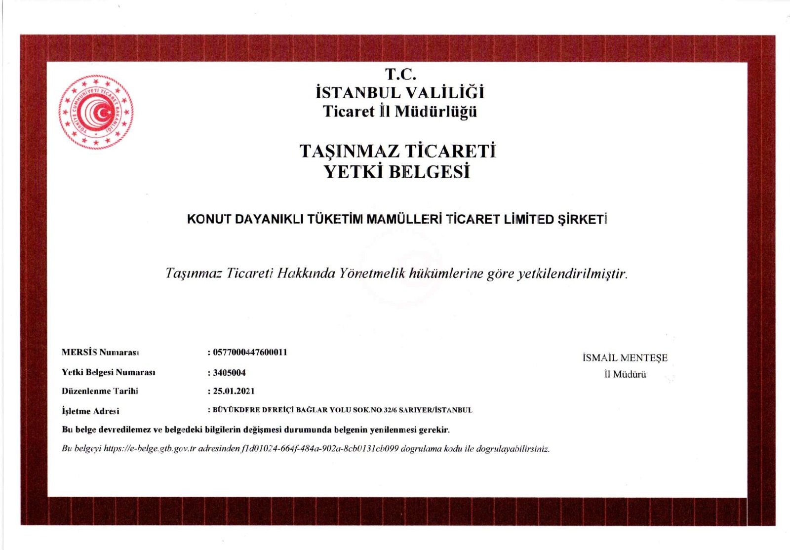 Taşınmaz Ticareti Yetki Belgesi